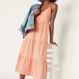 Old Navy Womens Washed Coral Tiered Slub-Knit Midi Cami Swing Dress-Size L